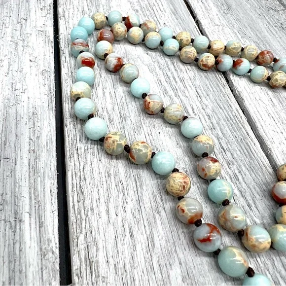 222. Elegant Aqua Terra Jasper (Sea Sediment) Bead Necklace - Picture 9 of 12